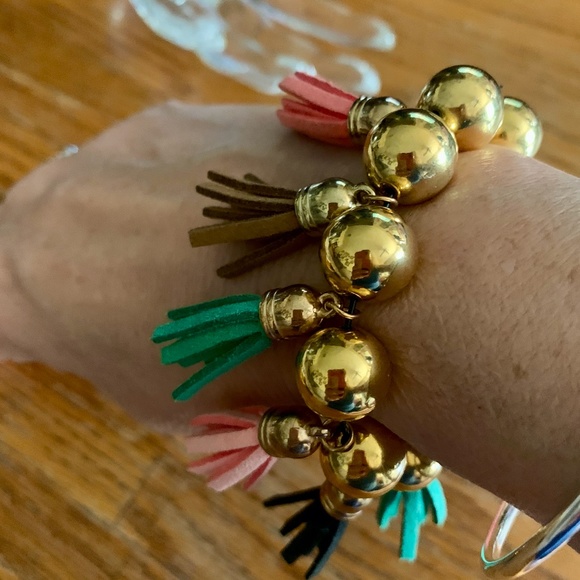 Tassel Bracelet - Gold Beads & Multi Color Tassels Bracelet - Picture 2 of 5